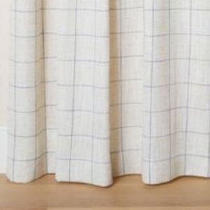 ISO Hearth & Hand Cream and Blue Windowpane Curtain, 95” or 108”